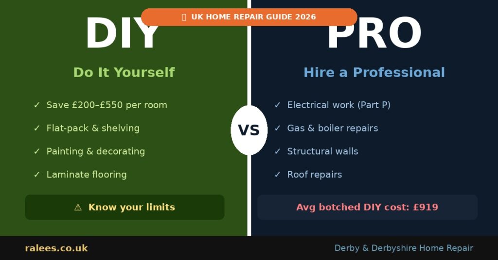 DIY vs hiring a professional UK home repair 2026 Derby
